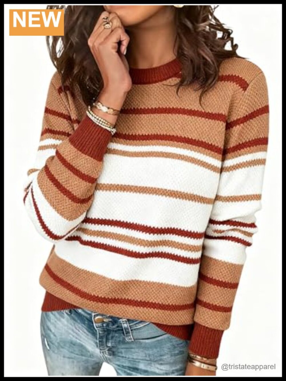 Women's Chunky Knit Color Block Striped Drop Shoulder Long Sleeve Pullover